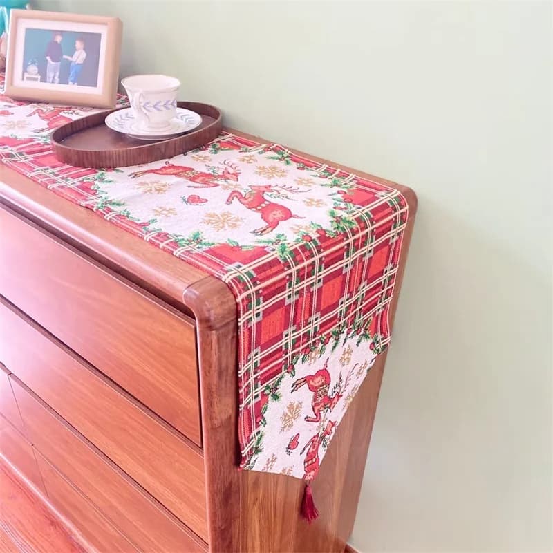 Kerst tafelloper katoen linnen mix feestelijke decor voor sideboard